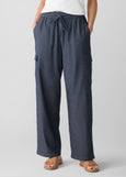 front view of plus size Eileen Fisher Airy Organic Cotton Twill Drawstring Cargo Pant in Denim