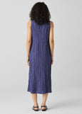 back view of Eileen Fisher crushed silk v-neck sleeveless plus size long dress in bluette color
