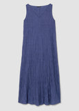front view of Eileen Fisher crushed silk v-neck sleeveless plus size long dress in bluette color