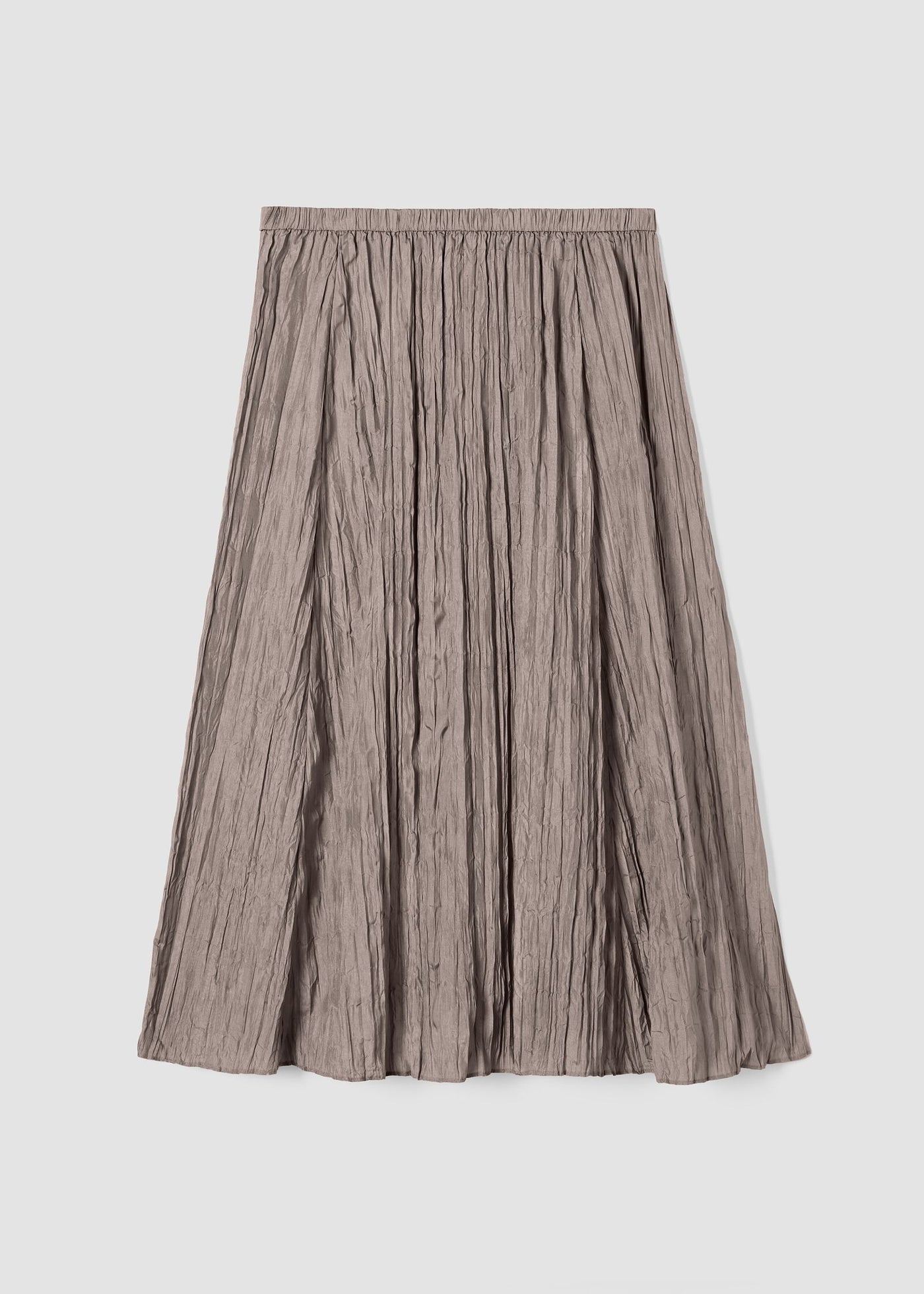 Front view of plus size Eileen Fisher Crushed silk Pull on Skirt in Cocoa