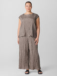 Eileen Fisher Crushed Silk Ballet Neck Pleated Top in Cocoa
