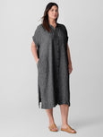 Eileen Fisher Puckered Organic Linen Striped Shirt Dress in White/Black