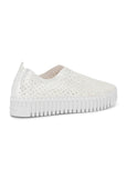 view of side back Ilse Jacobsen Platform Pearl Microfiber Laser Cut Slip on in White/White