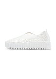 side view of Ilse Jacobsen Platform Pearl Microfiber Laser Cut Slip on in White/White