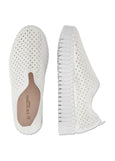 view of front and side Ilse Jacobsen Platform Pearl Microfiber Laser Cut Slip on in White/White