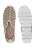 front and bottom view of Ilse Jacobsen Platform Pearl Microfiber Laser Cut Slip on in Silver/White
