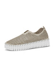 front side view of Ilse Jacobsen Platform Pearl Microfiber Laser Cut Slip on in Silver/White