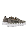 back side view of Ilse Jacobsen microfiber upper Slip on Platform in Smoked Pearl