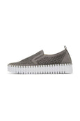 profile view Ilse Jacobsen microfiber upper Slip on Platform in Smoked Pearl