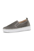 side view of Ilse Jacobsen microfiber upper Slip on Platform in Smoked Pearl