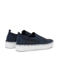 side view of Ilse Jacobsen microfiber upper Slip on Platform shoes in Dark Indigo