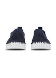 back view of Ilse Jacobsen microfiber upper Slip on Platform shoes in Dark Indigo