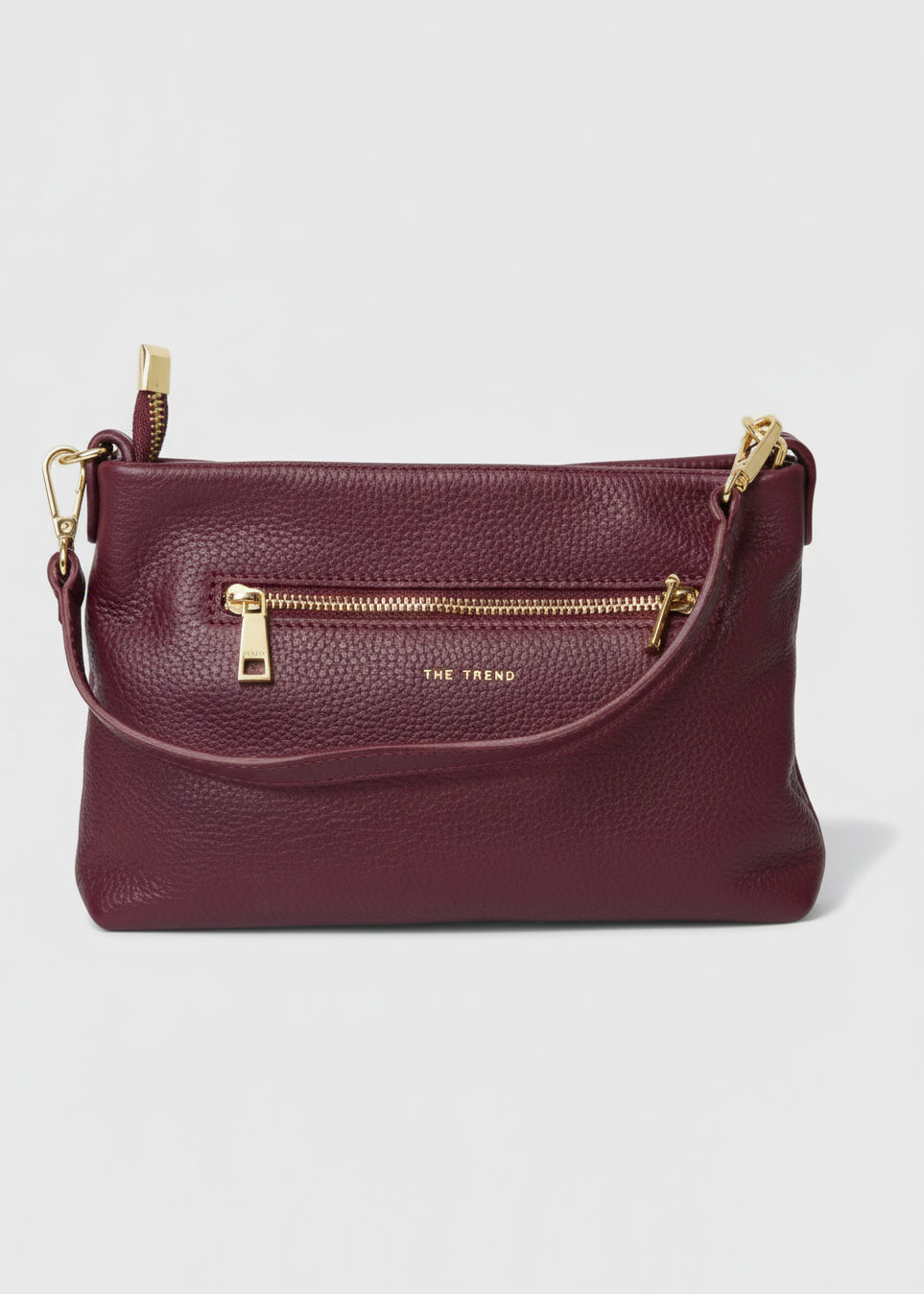 The Trend Small Leather Bay Bag in Burgundy/Gold