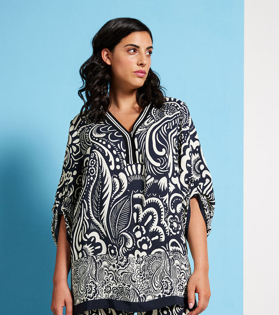 Verpass V-Neck Floral Paisley Print Tunic with Contrast Trim & Athleisure Stripe