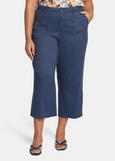 NYDJ Stretch Linen Blend Wide Leg Cargo Capri Pant in Oxford Navy