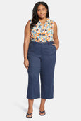 NYDJ Stretch Linen Blend Wide Leg Cargo Capri Pant in Oxford Navy