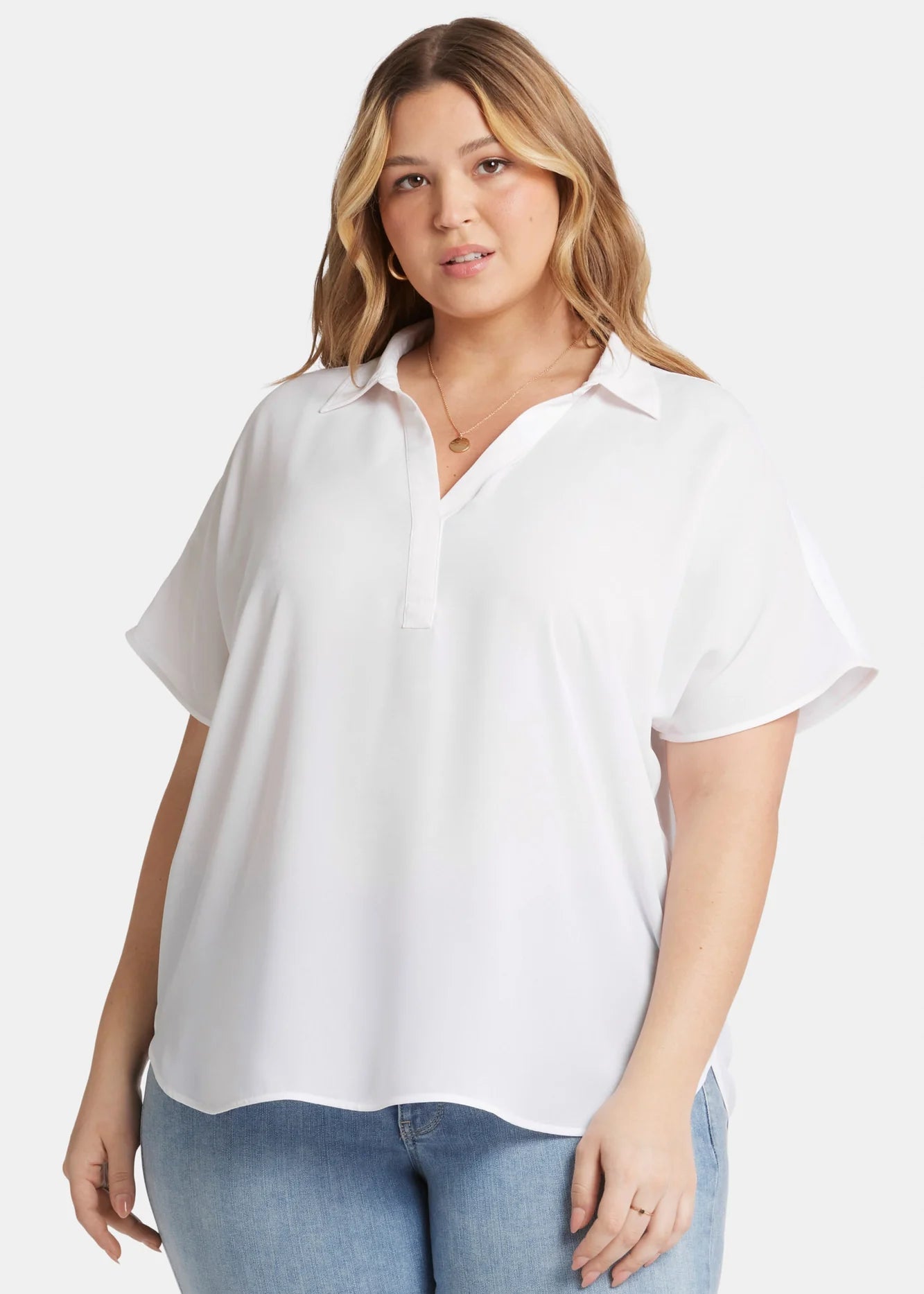 NYDJ Short Sleeve Becky Blouse in Optic White