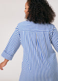 back view on model of Samoon plus size blue Striped viscose Shirt Dress With 3/4 Sleeve in Off-White