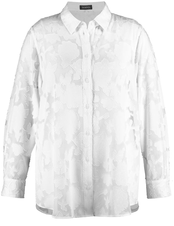 Samoon Burnout Long Sleeve Shirt in White
