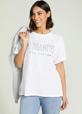 front view of plus size Luisa Viola Short Sleeve Cotton Bianco Tee in White