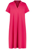front view of Samoon plus size cotton Polo Collar Short Sleeve Midi Dress in Barberry Red