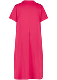 back view of Samoon plus size cotton Polo Collar Short Sleeve Midi Dress in Barberry Red