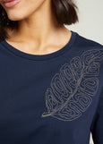 front view of plus size Luisa Viola Short Sleeve Tee with Leaf Motif in Navy