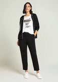 front of plus size Luisa Viola Pull on Jogger Pant in Black styled with hoodie jacket