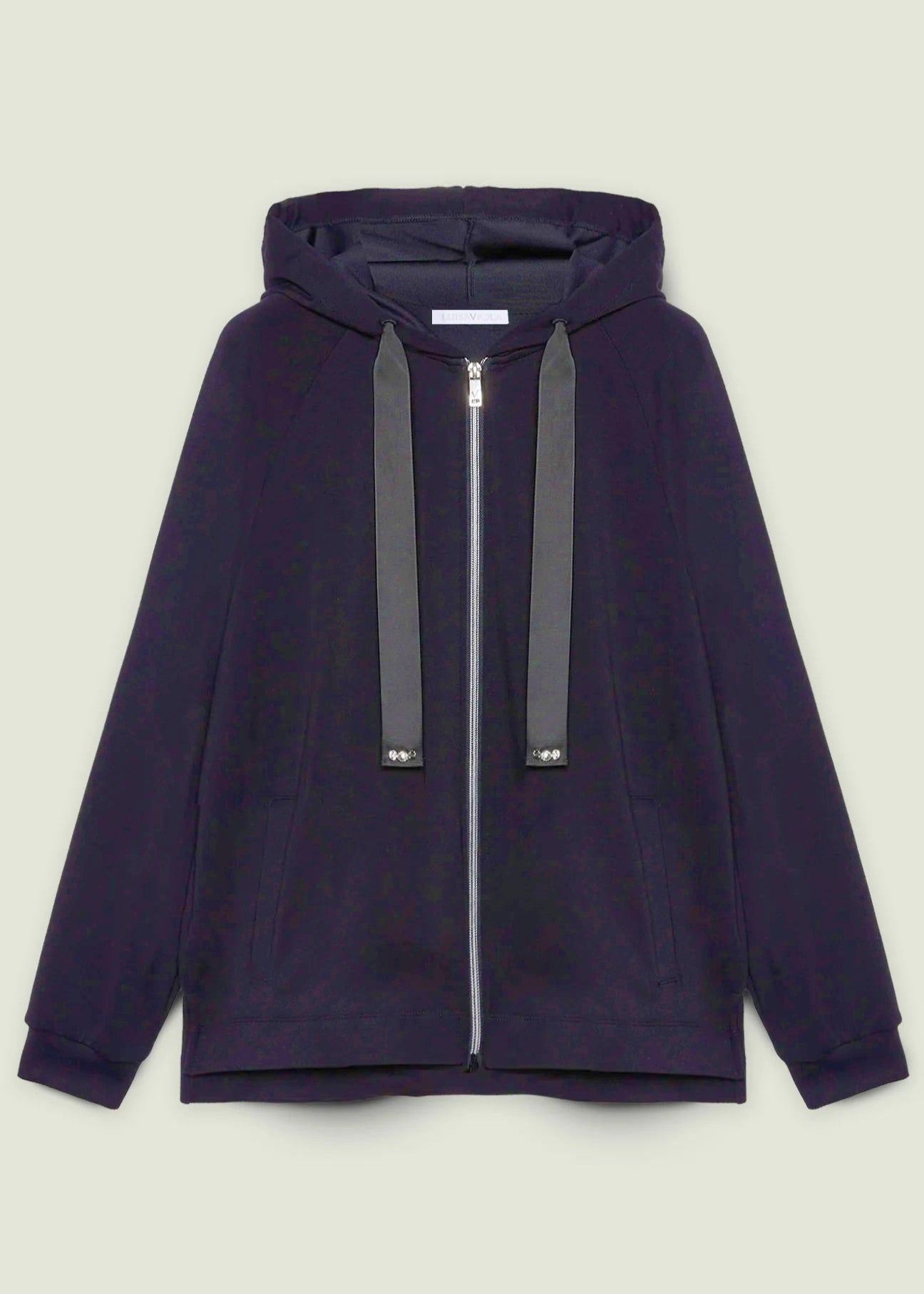 front view of plus size Luisa Viola Zip Front Hoodie in Navy