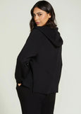 back view of plus size Luisa Viola Zip Front Hoodie in Black
