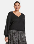 Samoon V-Neck Long Sleeve Sweater with Rib Cuff and Band