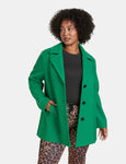 Samoon Notch Collar Pea Coat in Green