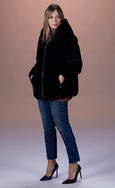 Luisa Viola Fashion Fur Zip Front Hooded Reversible Jacket