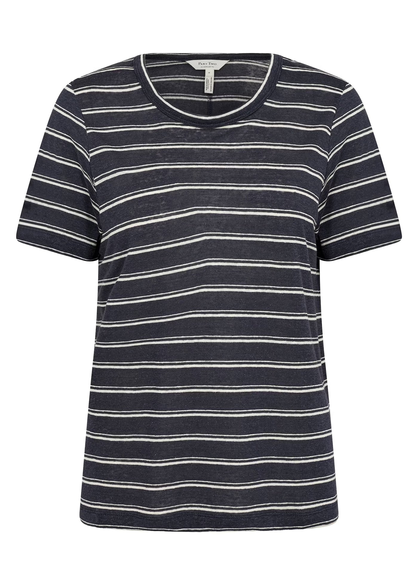 Part Two Nacima Linen/Viscose Print Short Sleeve V-Neck Tee in Midnight Stripe