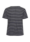 Part Two Nacima Linen/Viscose Print Short Sleeve V-Neck Tee in Midnight Stripe