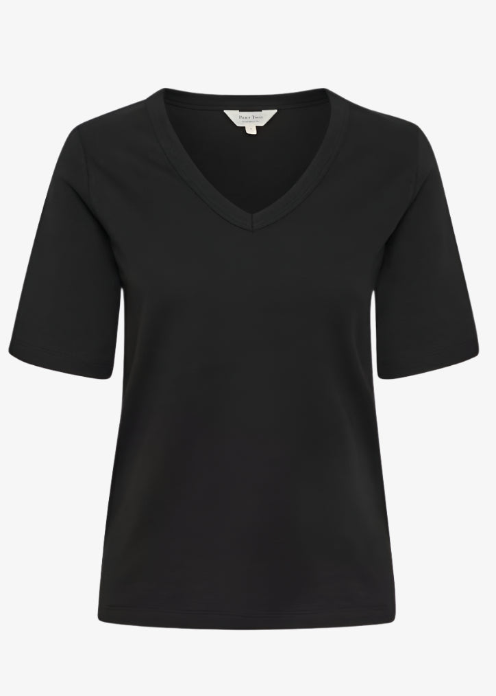 Part Two Organic Cotton V-Neck Ratansa Short Sleeve Tee in Black