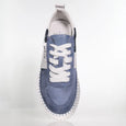 top view of Minx Racer Denim Satin Suede Lace up in Denim