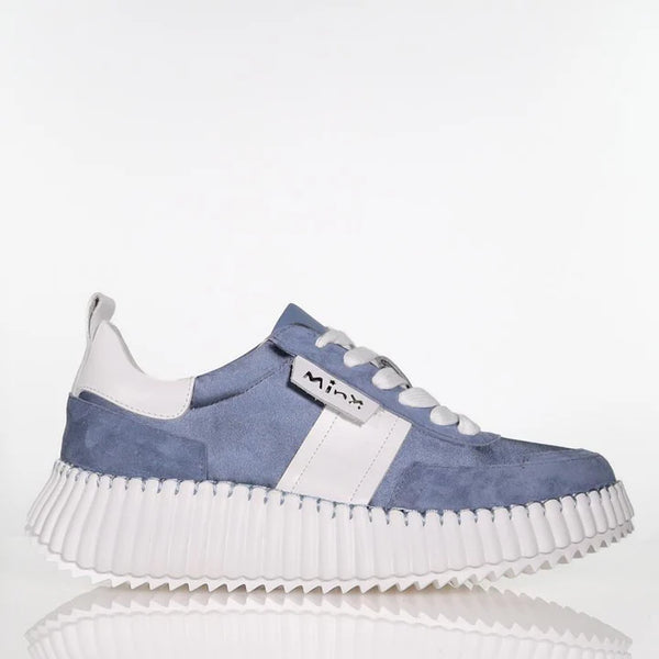 side view of Minx Racer Denim Satin Suede Lace up in Denim