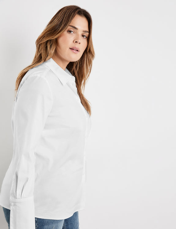 Samoon Stretch Cotton Classic Shirt in White