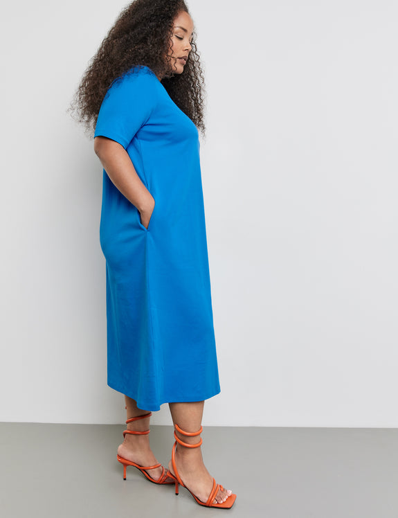 Samoon Short Sleeve Cotton Jersey Long T-Shirt Dress in Digital Blue