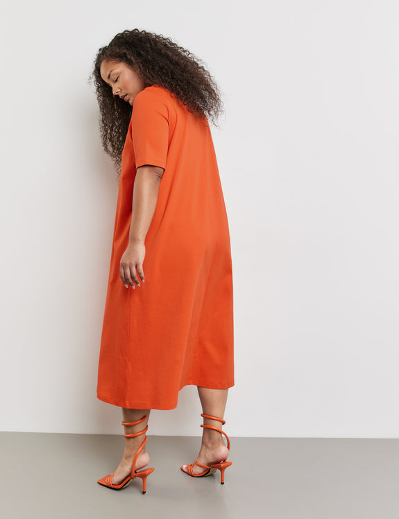 Samoon Short Sleeve Cotton Jersey Long T-Shirt Dress in Happy Orange