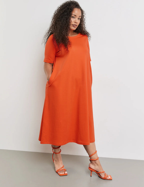 Samoon Short Sleeve Cotton Jersey Long T-Shirt Dress in Happy Orange