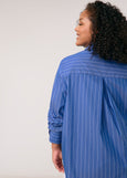 back view of plus size Samoon Stretch Cotton Striped Shirt with Heart Motif in Skydiver Blue
