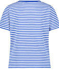 back view of Samoon plus size cotton blend Striped Short Sleeve Tee with Print Front in Skydiver Blue Stripe