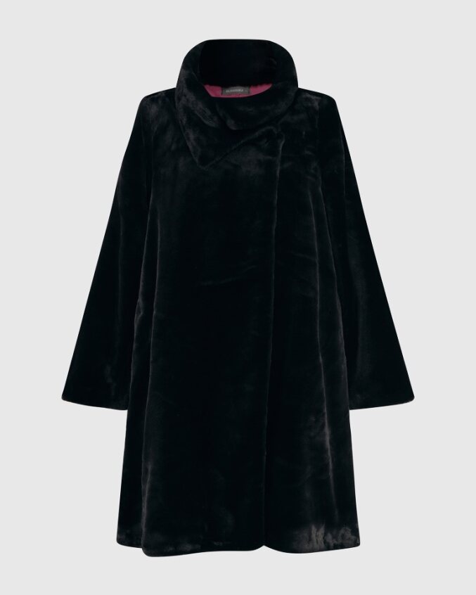 Alembika Faux fur Swing Coat in Black