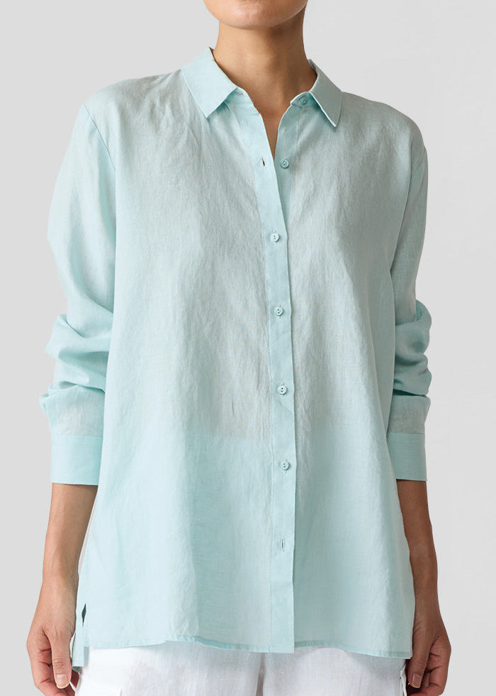Eileen Fisher Handkerchief Linen Classic Collar Easy Shirt in Pool