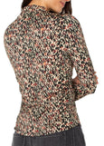back view of plus size Liverpool Long Sleeve Pleated Mock Neck Knit Top in Multi Geo Ikat