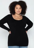C'est Moi Bamboo Long Sleeve Scoop Neck Top in Black