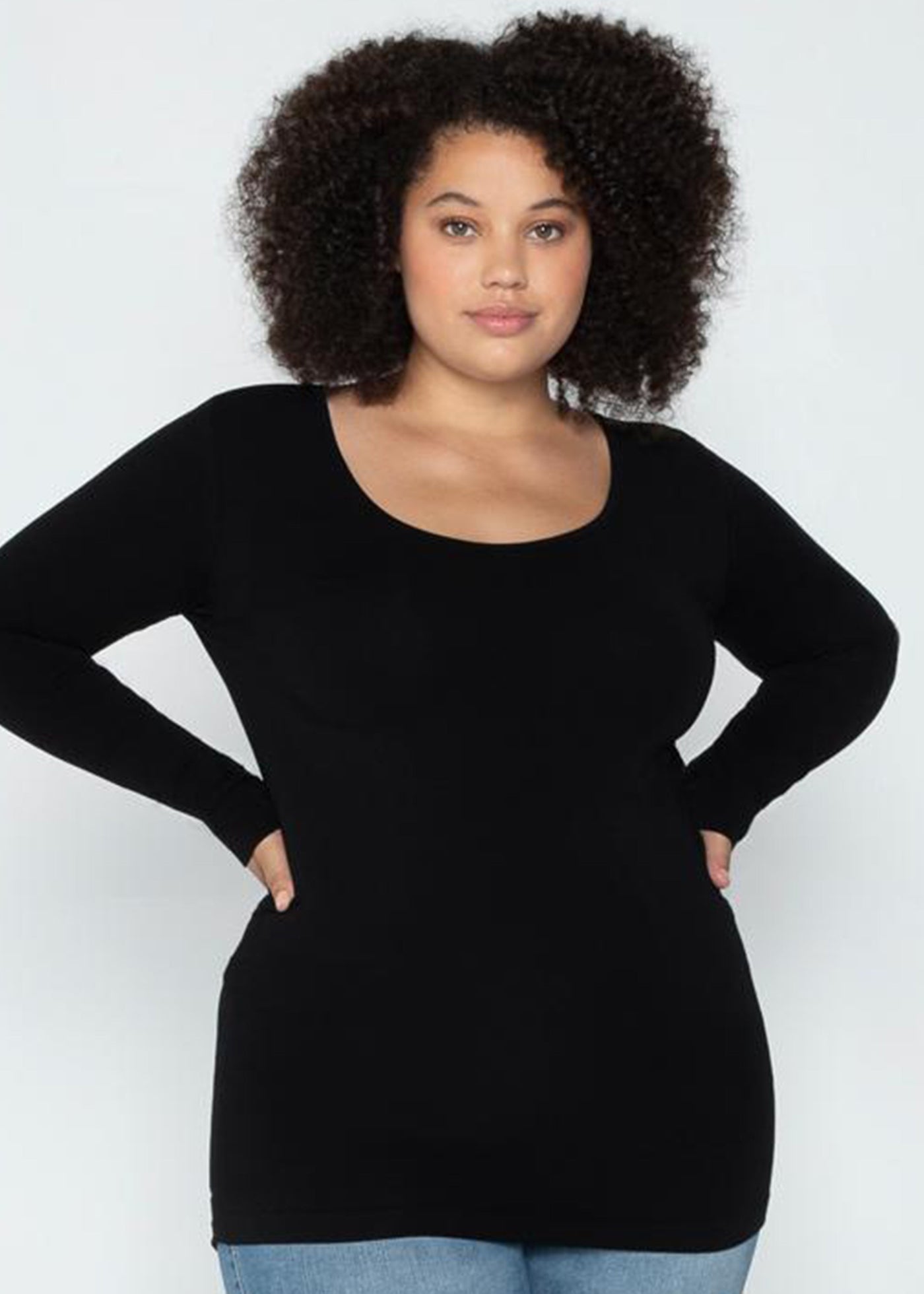 C'est Moi Bamboo Long Sleeve Scoop Neck Top in Black