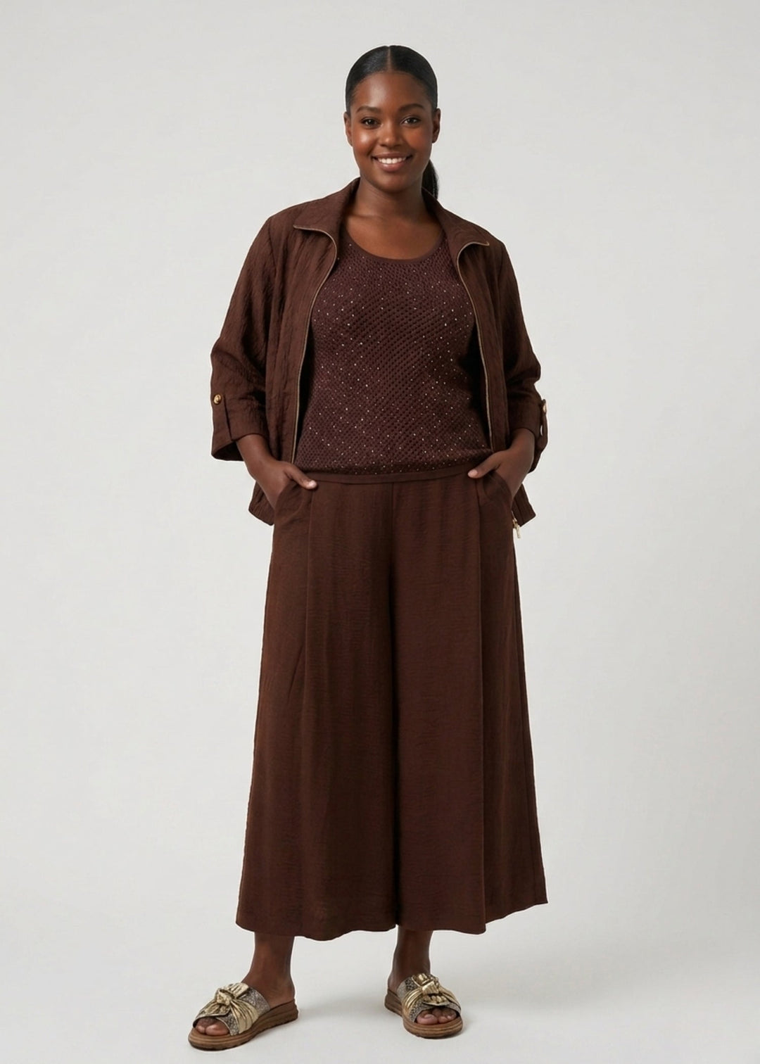 Joseph Ribkoff Rich Mahogany Tones and Modern Prints